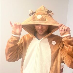Cozy Brown Reindeer Onesie for Men XXL